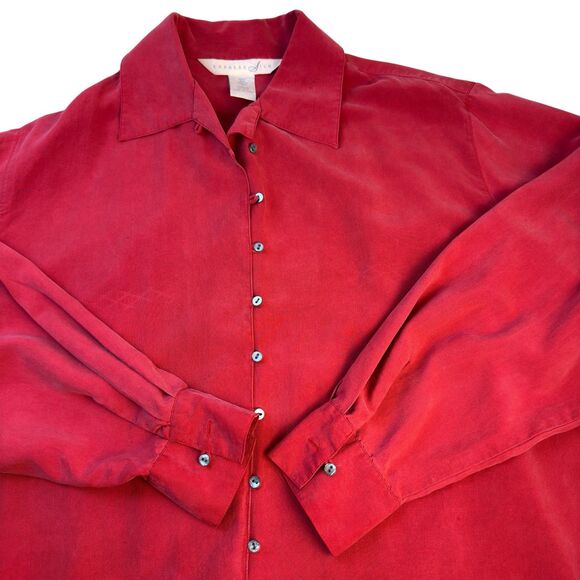 Vintage Y2K Express Silk 100% Button-Up Shirt – Red – Size Large - Picture 7 of 16